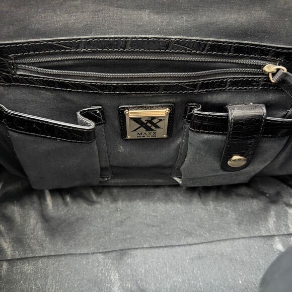 Maxx New York Black Croc-embossed Cowhide Leather Handbag - Picture 8 of 12